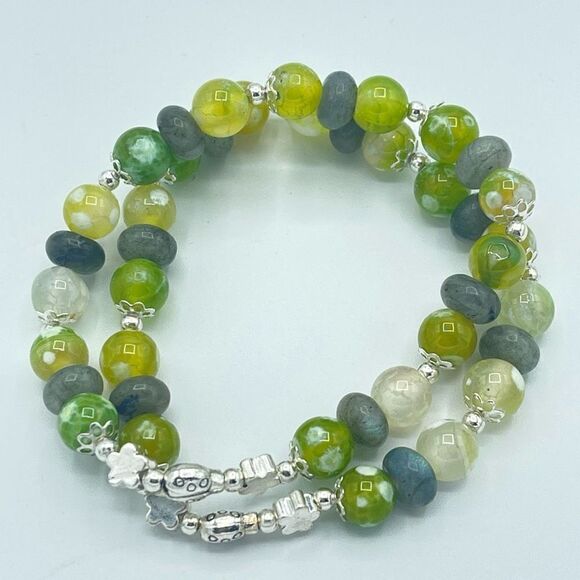 Ladybug labradorite green orca agate beaded stretch bracelet ONE NEW crystal - Picture 6 of 8